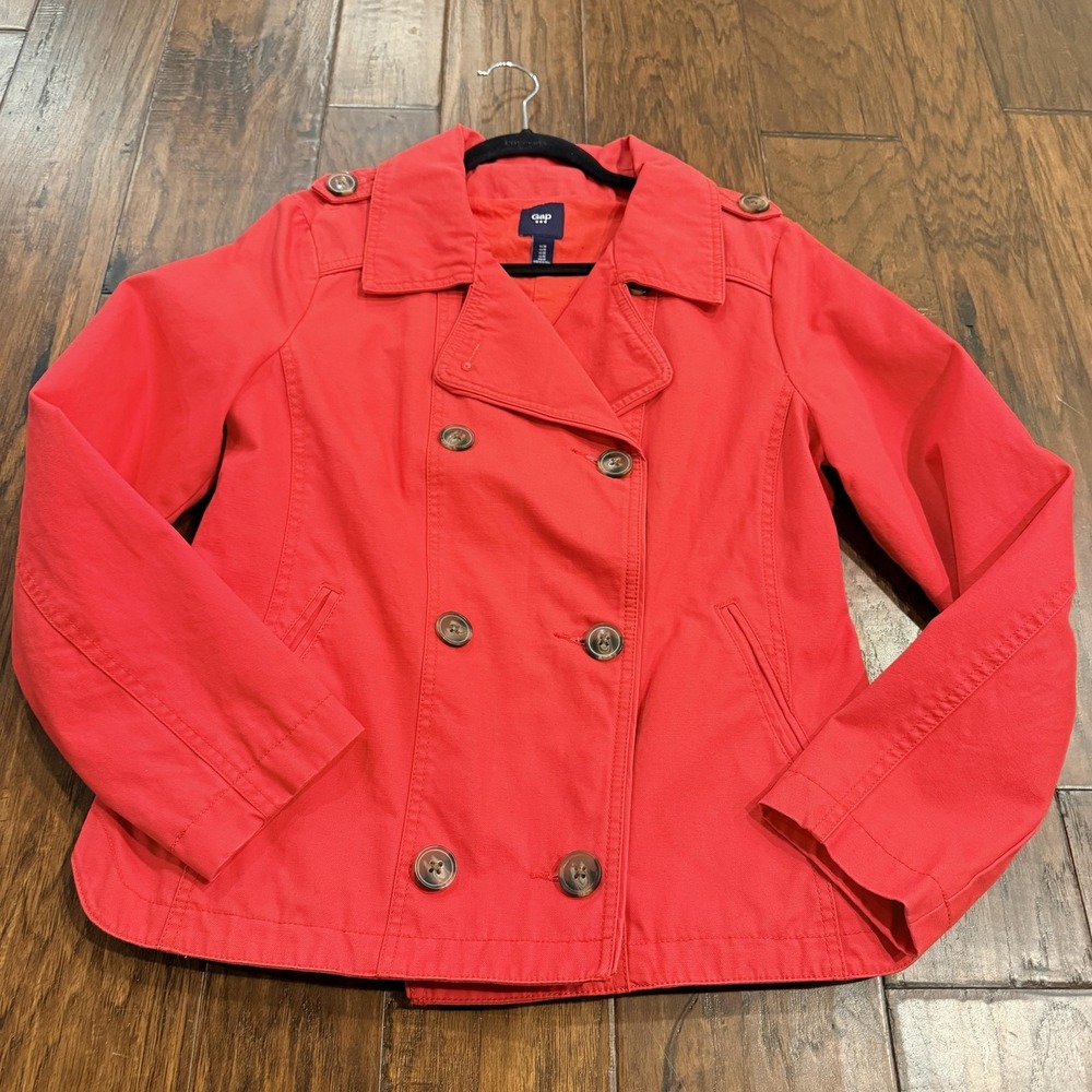 Gap Pea Coat Womens Medium Red Cotton Double Breasted Short Jacket Cottage